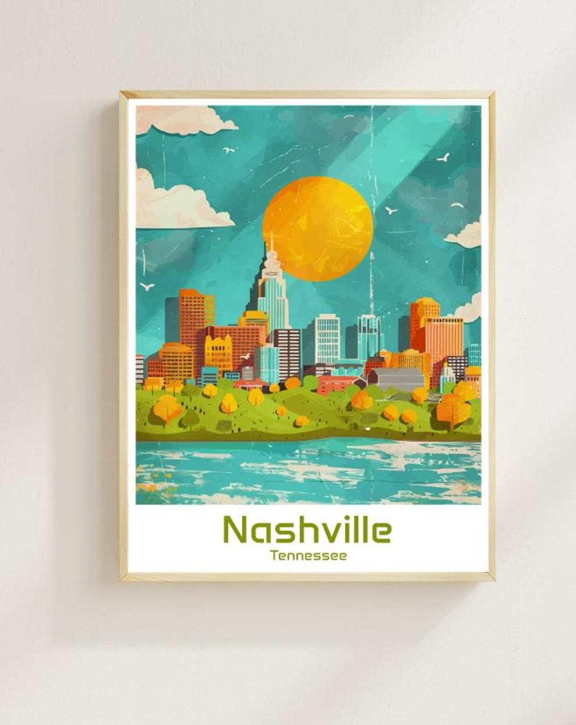 Nashville Travel Poster Music City Skyline Wall Art Scenic Cityscape Print Nashville Tennessee Decor Urban Landscape Artwork For Home