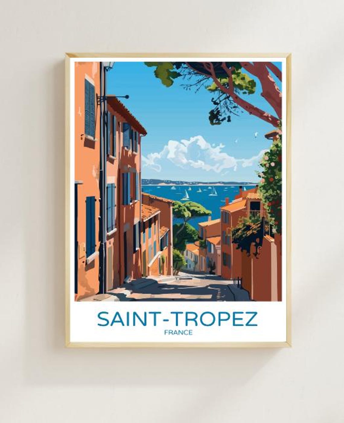 Saint Tropez France Travel Poster Stylish Wall Art Of French Riviera And Port Coastal Print Mediterranean Decor Vacation Gift