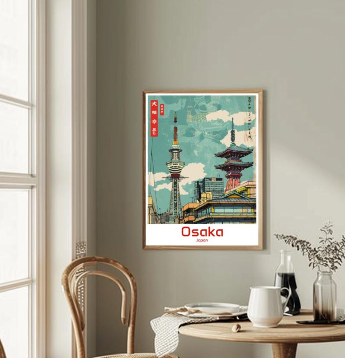 Osaka Japan Tsutenkaku Tower Pagoda Vintage Cityscape Poster - Image 2