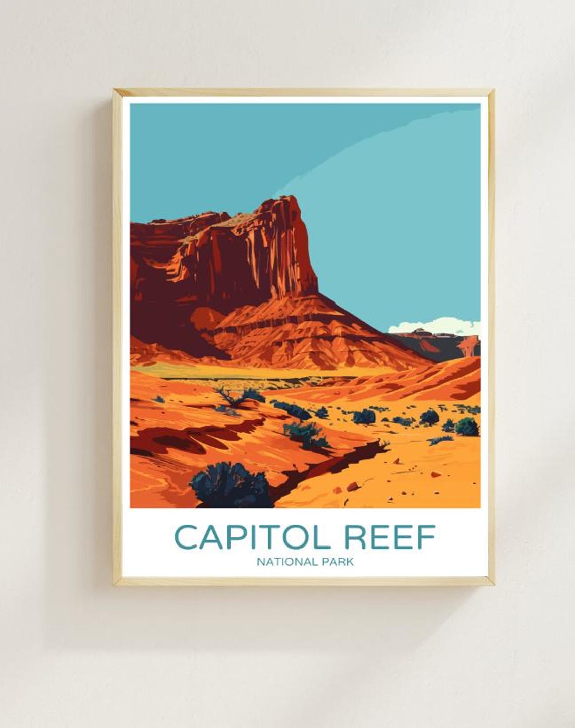 Capitol Reef Red Rock Cliffs And Desert Dunes Utah Travel Poster
