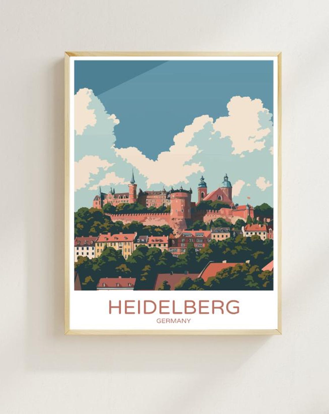 Heidelberg Germany Castle Hill Red Rooftop Old Town View Poster