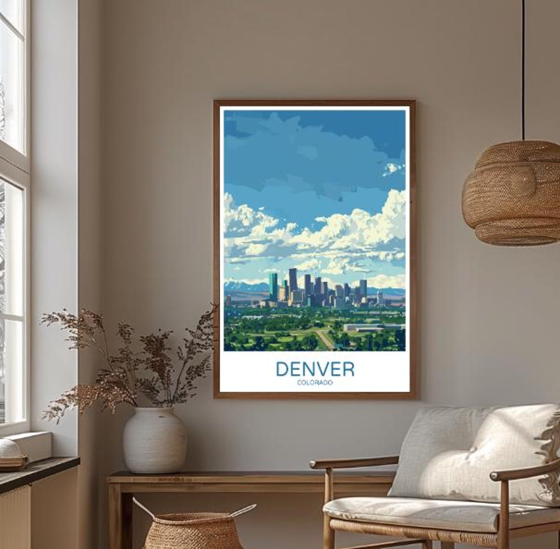 Denver Colorado Travel Poster Scenic Wall Art Of Rocky Mountains And City Skyline Usa City Print Urban Decor - Image 3