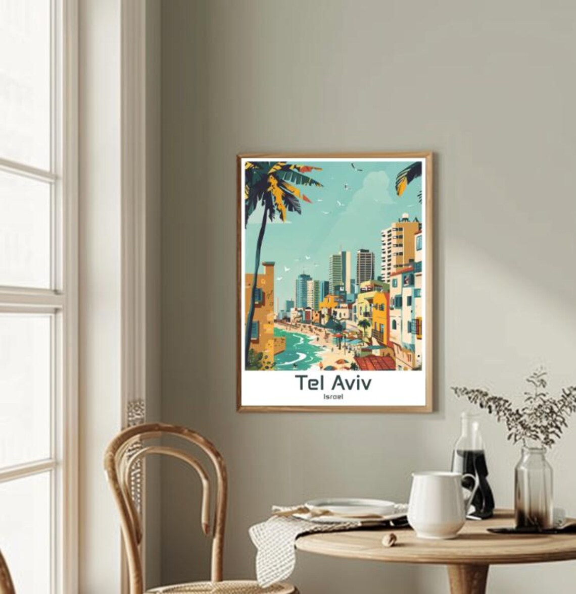 Tel Aviv Israel Mediterranean Beachfront Skyline Palms Travel Poster - Image 2