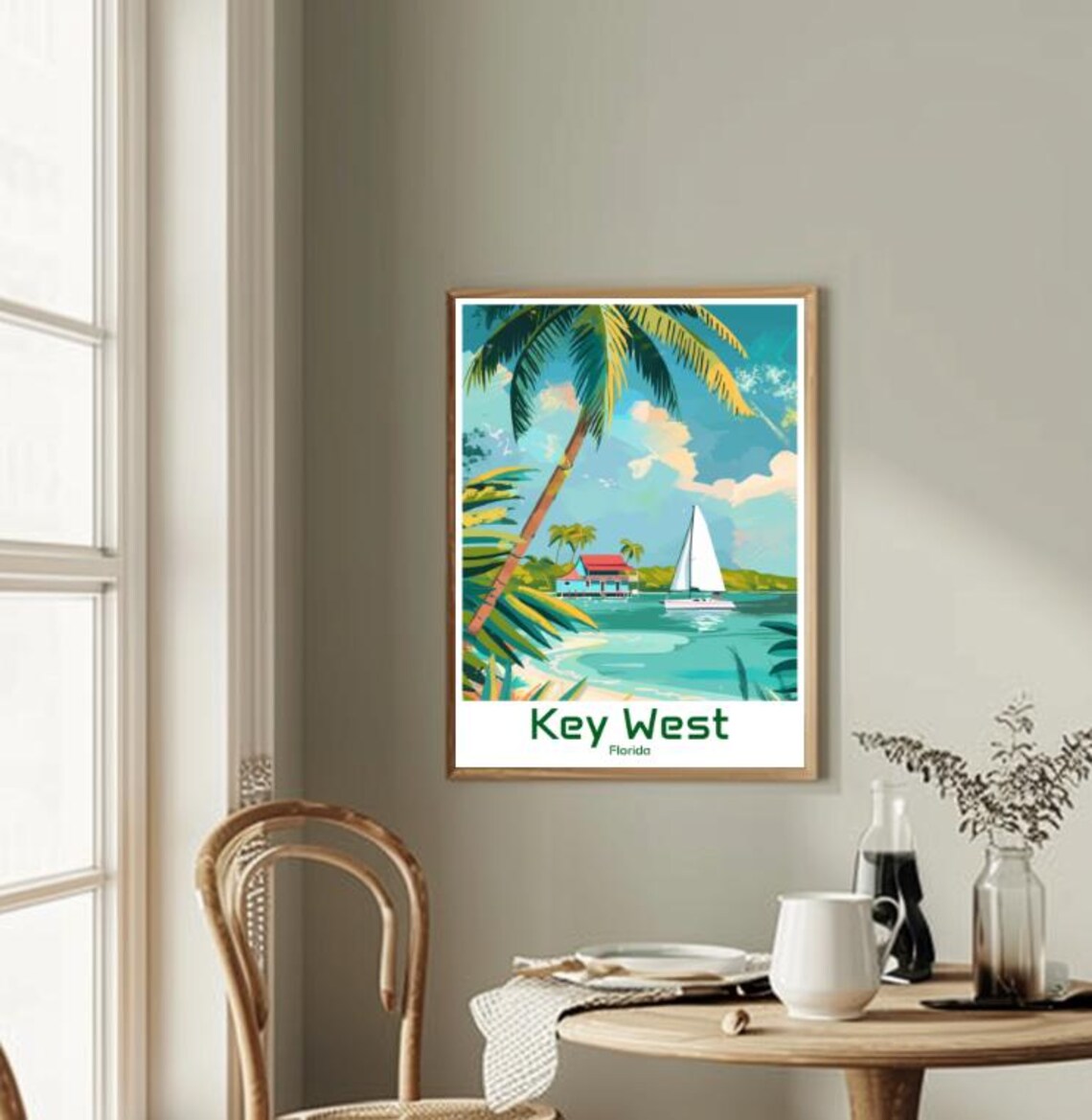 Key West Florida Tropical Palm Tree and Sailboat Travel Poster - Image 2