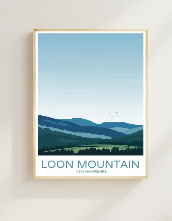 Loon Mountain Travel Poster Majestic Ski Resort In New Hampshires White Mountains Wall Art Nature Print Travel Gift