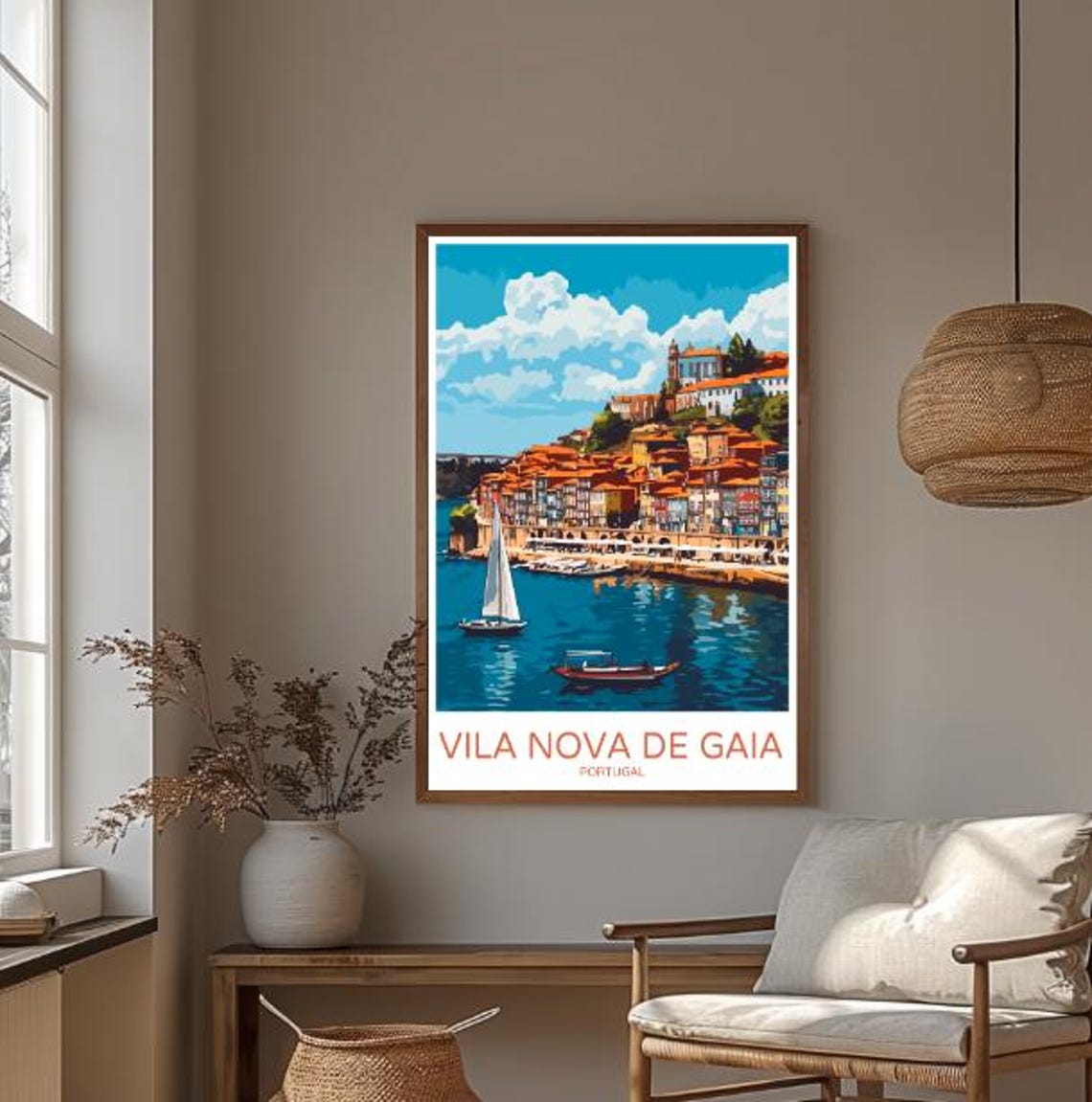Vila Nova De Gaia Porto Riverside Rooftops Sailboat Travel Poster - Image 3