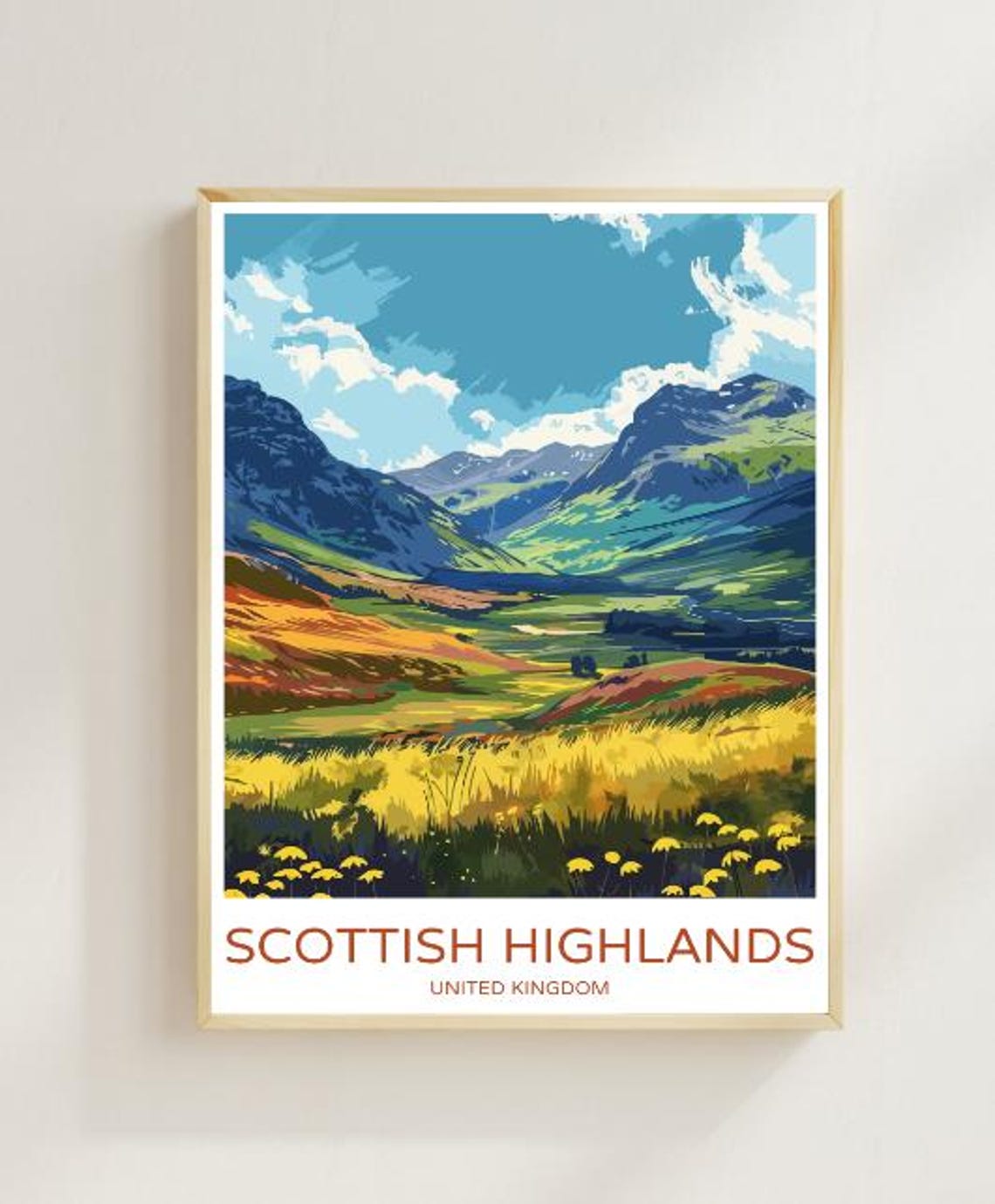 Scottish Highlands United Kingdom Valley Poster With Wildflower Meadow