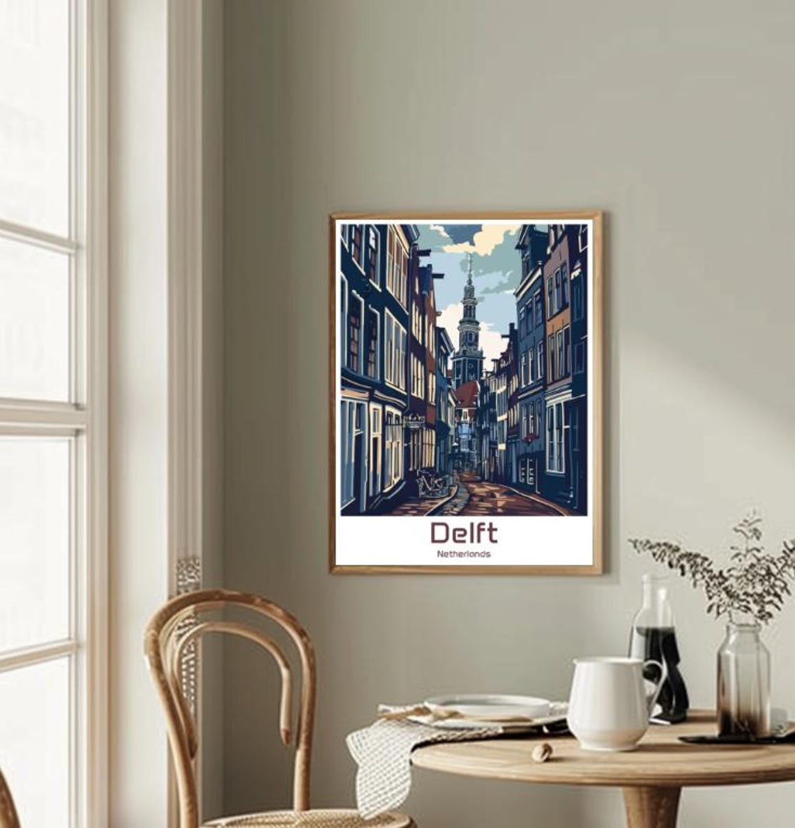 Delft Netherlands Nieuwe Kerk Cobblestone Street Bicycles Poster - Image 2