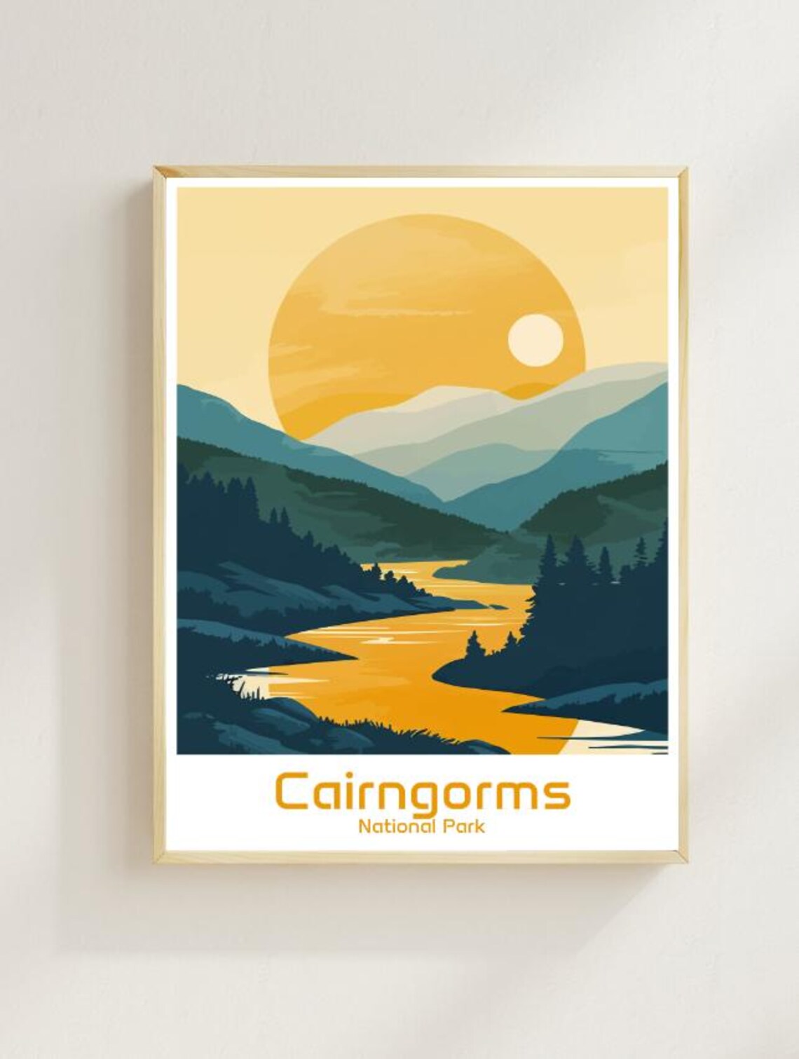 Cairngorms National Park Sunset River Valley Highland Art Poster