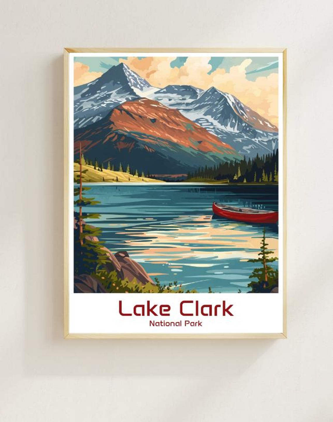 Lake Clark National Park Red Canoe Alpine Lake Scenic Poster