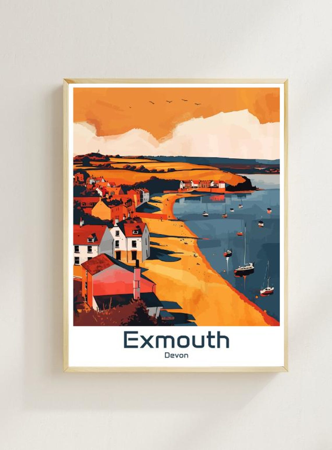 Exmouth Devon Seaside Harbor Town Glowing at Sunset Travel Poster