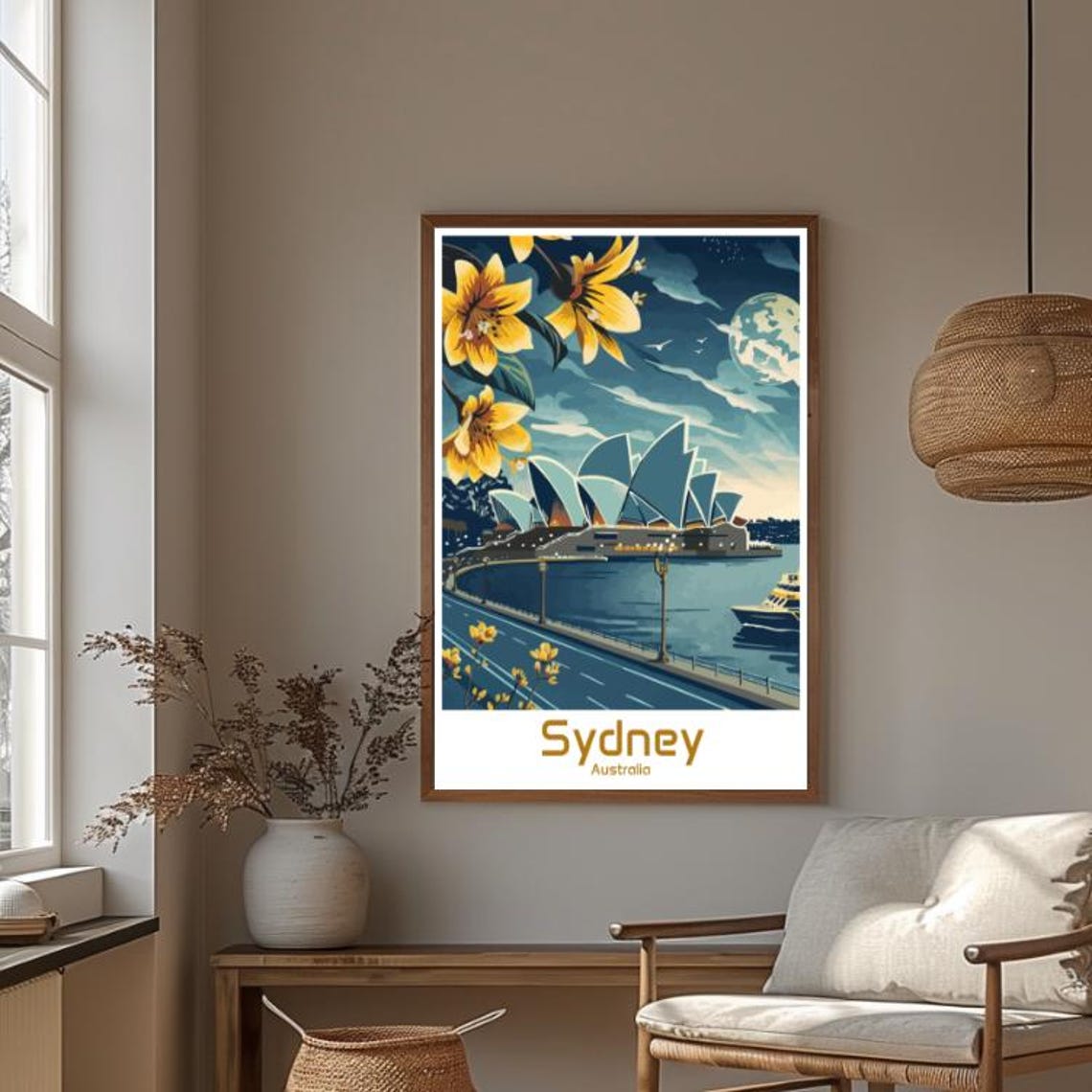 Sydney Opera House Moonlit Harbour Night Scene Vintage Poster - Image 4