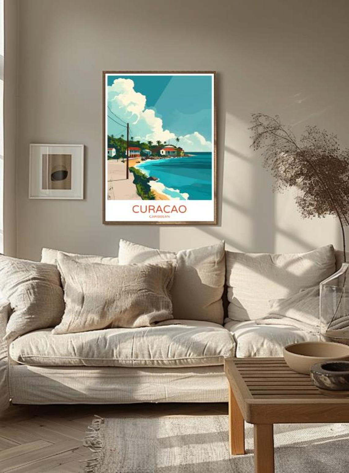 Curacao Caribbean Colorful Beachfront Houses Coastline Travel Poster - Image 2