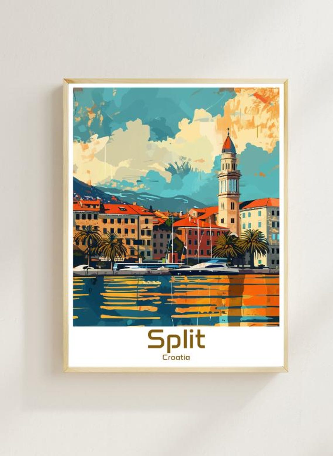Split Croatia Harbor Bell Tower Golden Sunset Reflections Poster