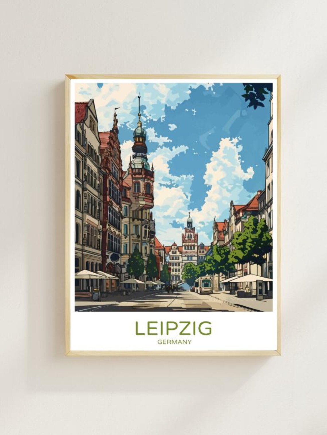 Leipzig Germany Historic Old Town Street Tram Scene Art Poster