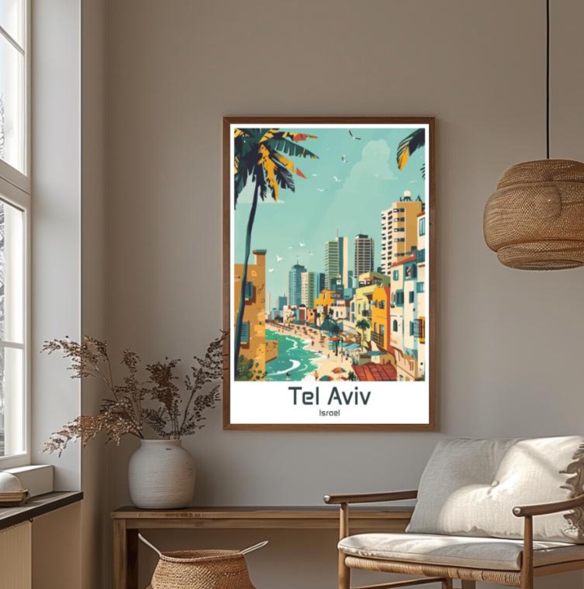 Tel Aviv Israel Mediterranean Beachfront Skyline Palms Travel Poster - Image 4
