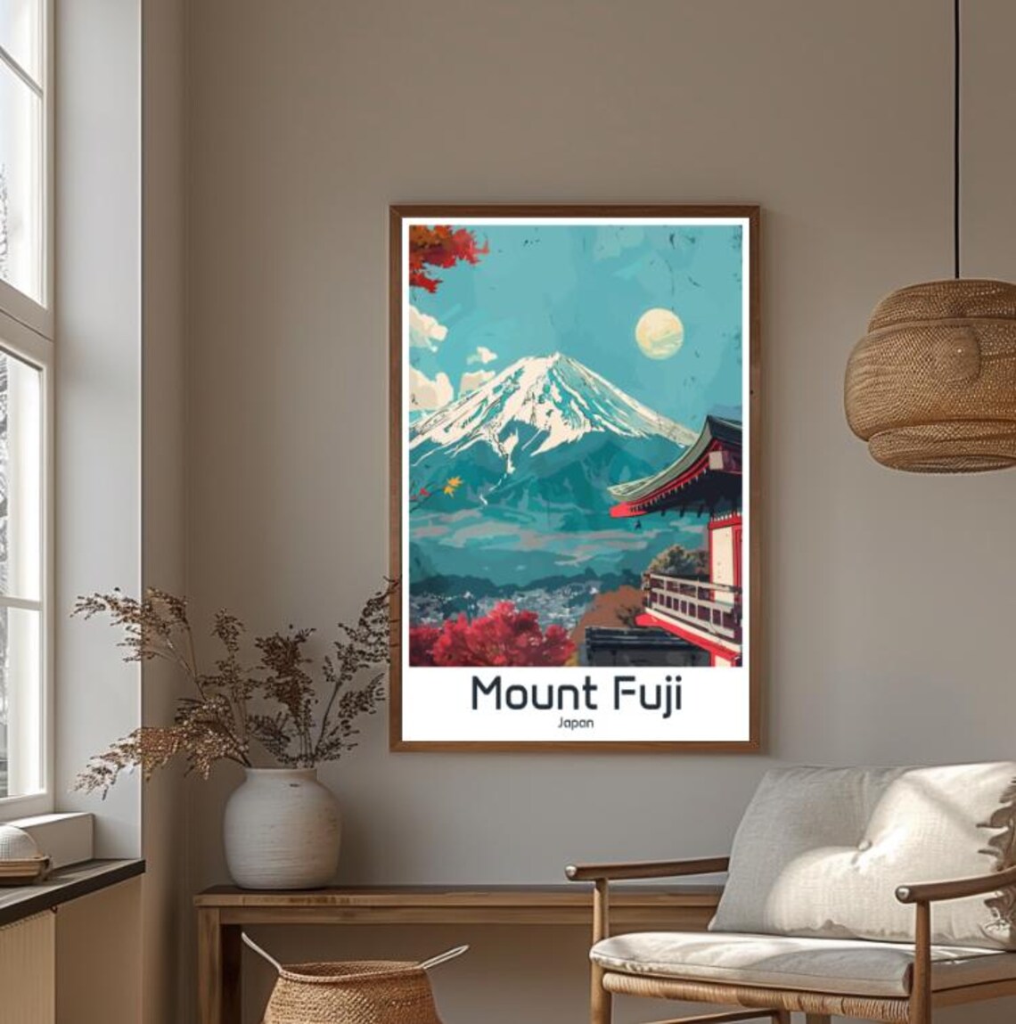 Mount Fuji Japan Autumn Moon Pagoda Mountain Landscape Poster - Image 4
