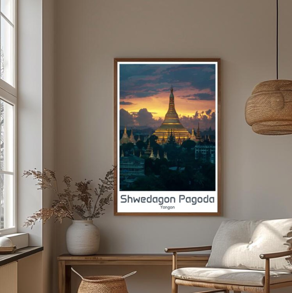 Shwedagon Pagoda Yangon Golden Stupa Sunset Skyline Glow Poster - Image 4