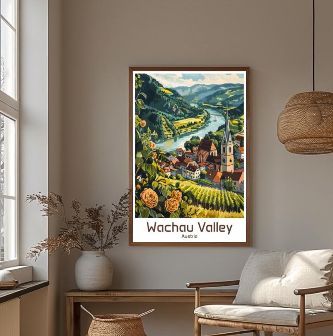 Wachau Valley Austria Danube River Vineyards Travel Illustration Poster - Image 4