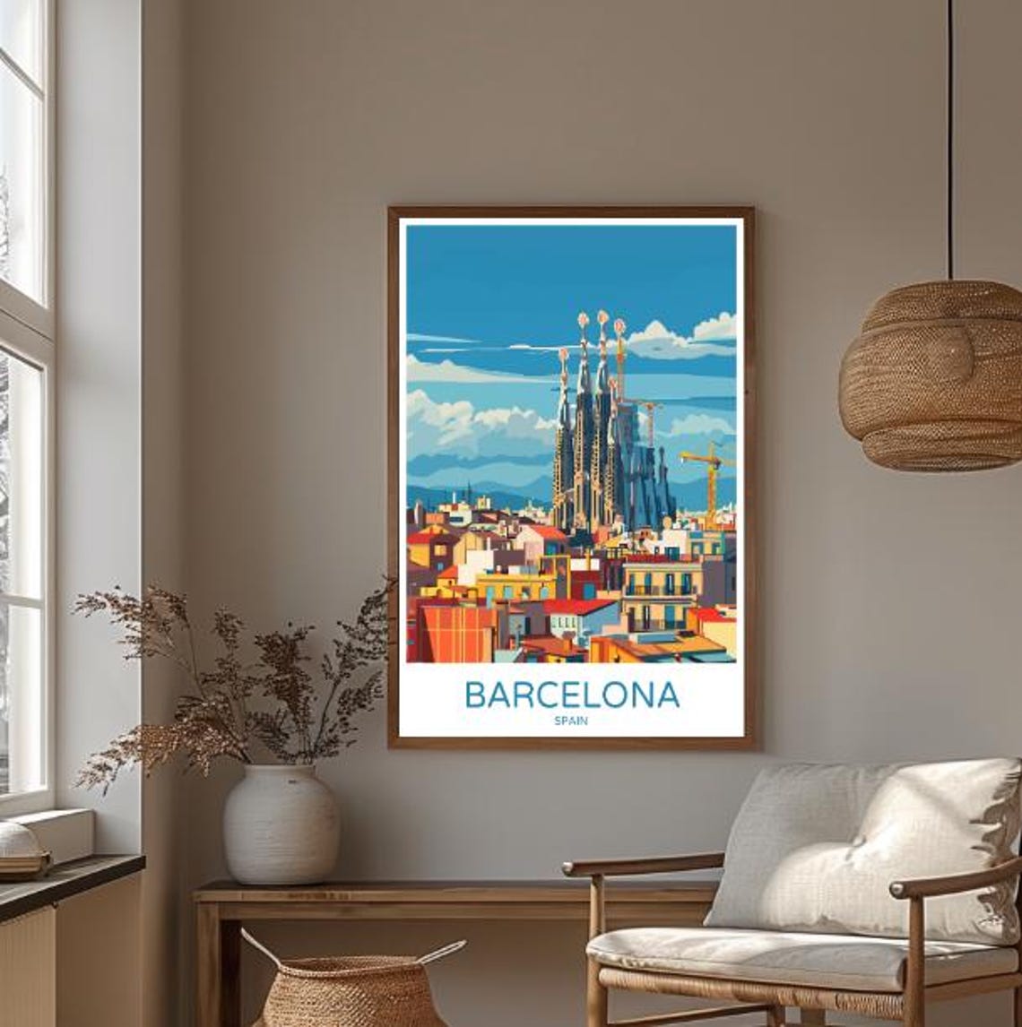 Barcelona Spain Sagrada Familia Rooftops Skyline Travel Poster - Image 3