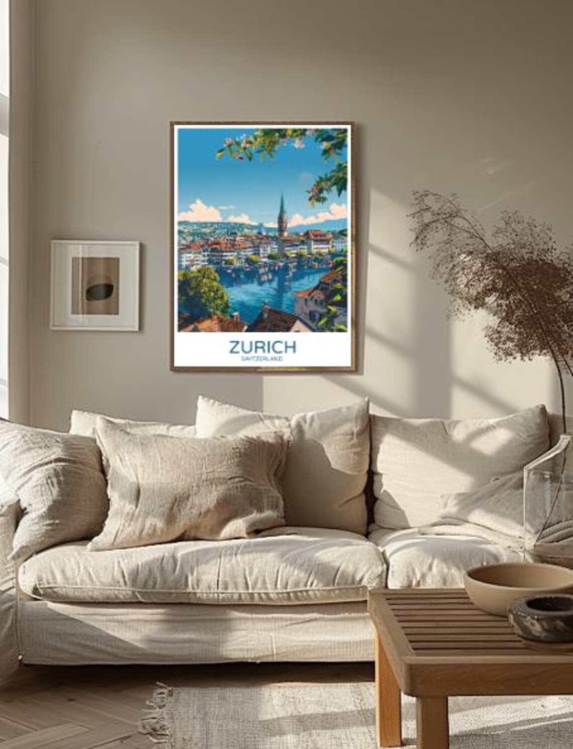 Zurich Switzerland Old Town Riverside With Church Spire Travel Poster - Image 2