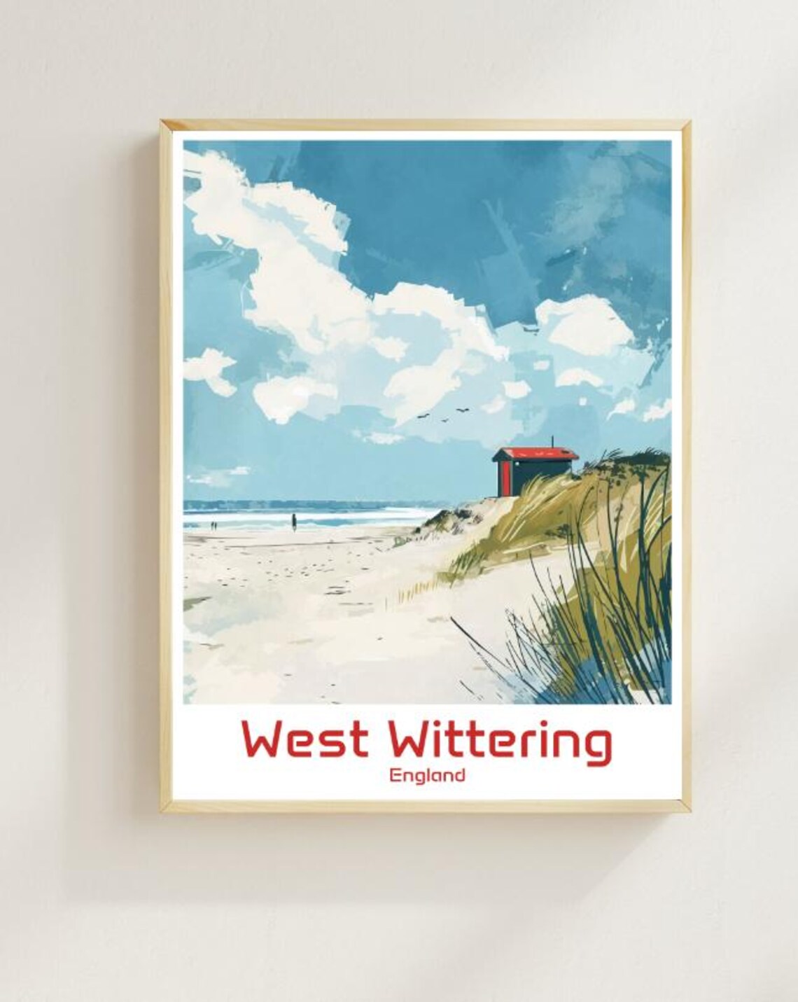 West Wittering England Beach Red Hut Watercolor Style Poster