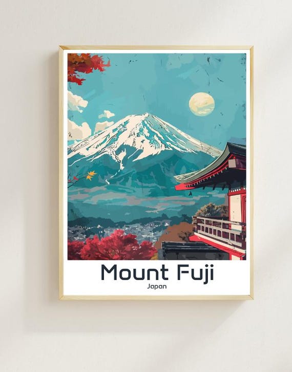 Mount Fuji Japan Travel Poster Scenic Wall Art Of Iconic Mountain Cherry Blossoms Japan Landscape Print