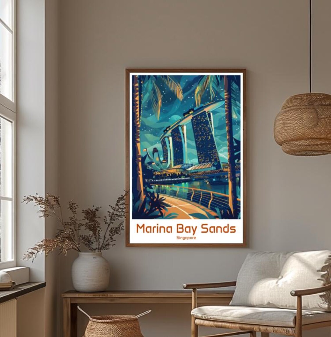Marina Bay Sands Singapore Night Skyline Palms Iconic Travel Poster - Image 4