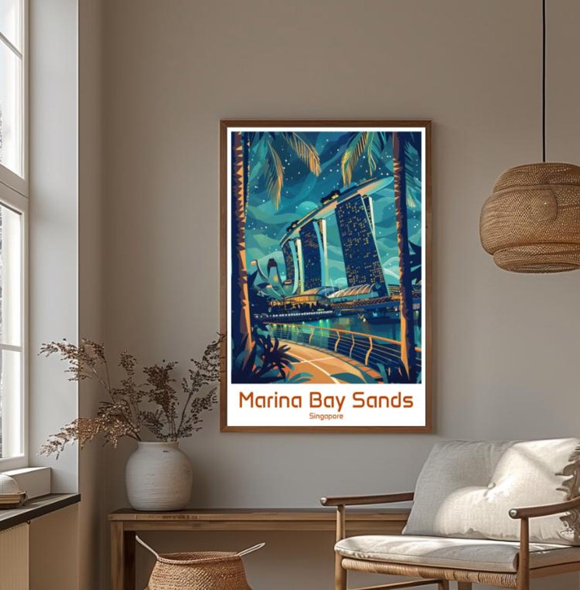 Marina Bay Sands Singapore Travel Poster Iconic Wall Art Of Singapore Skyline Gardens By The Bay Cityscape Print - Image 4