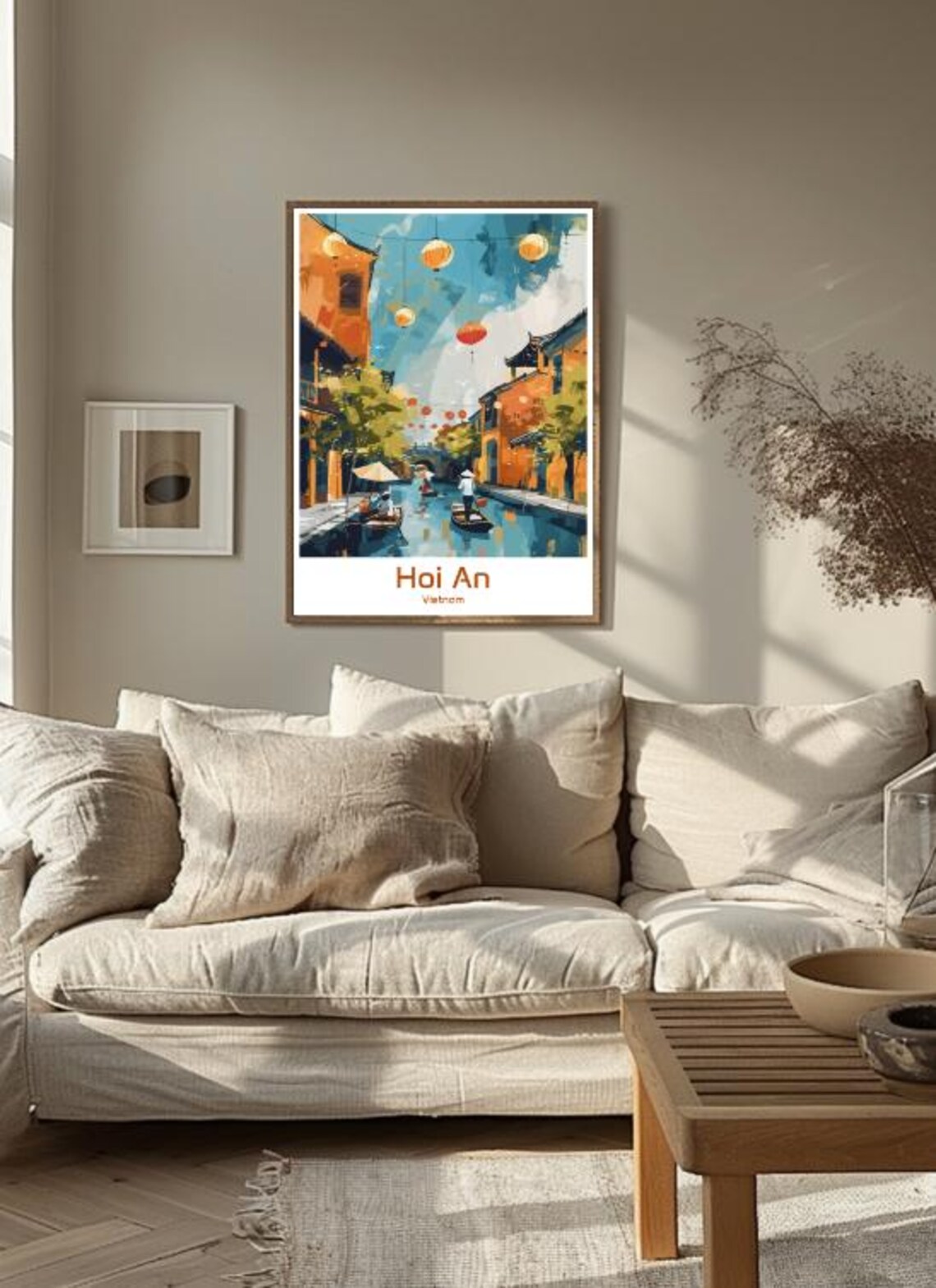 Hoi An Vietnam Lanterns Canal Boats Old Town Watercolor Style Poster - Image 3