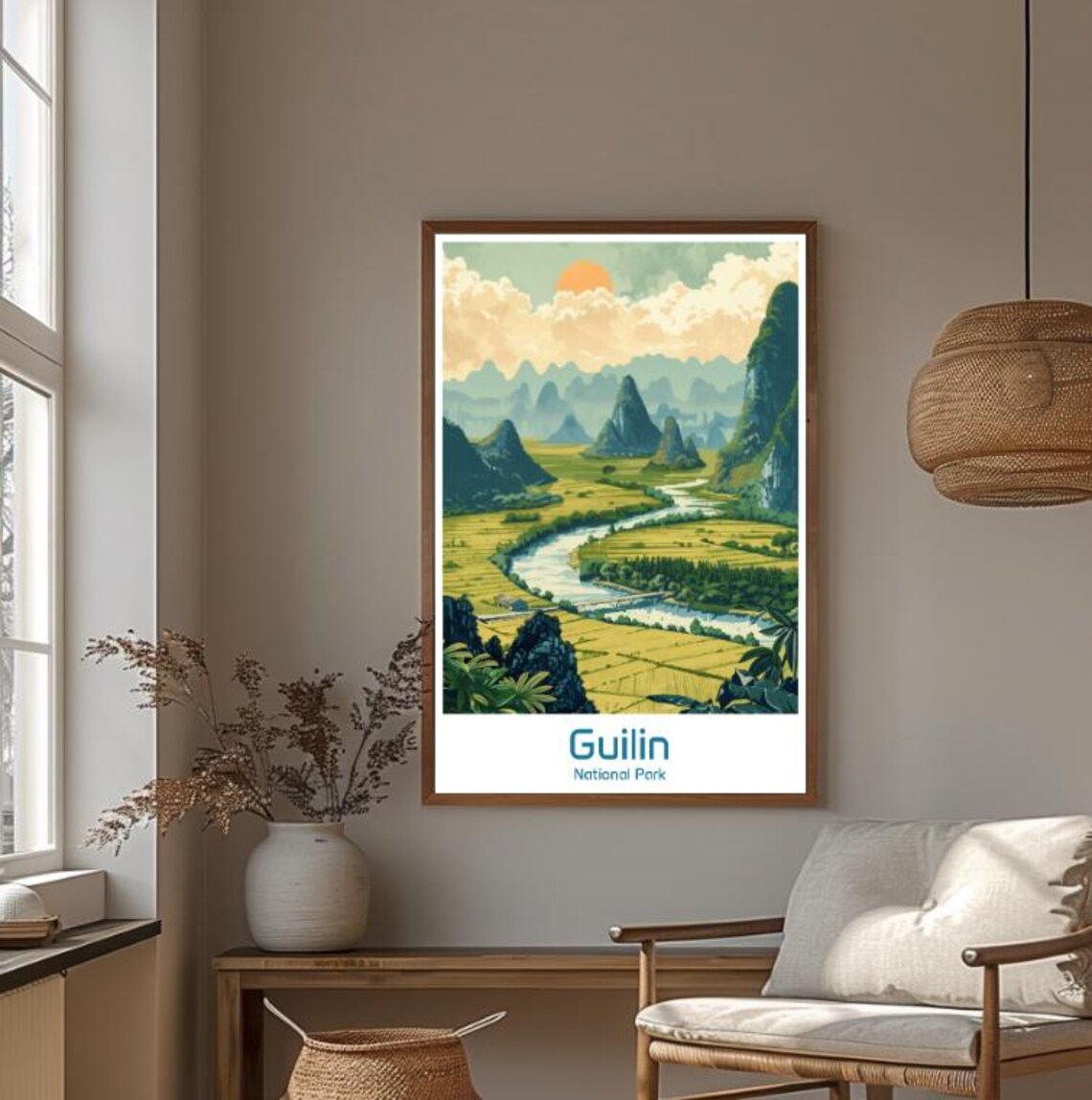Guilin National Park China Karst River Valley Retro Travel Poster - Image 4