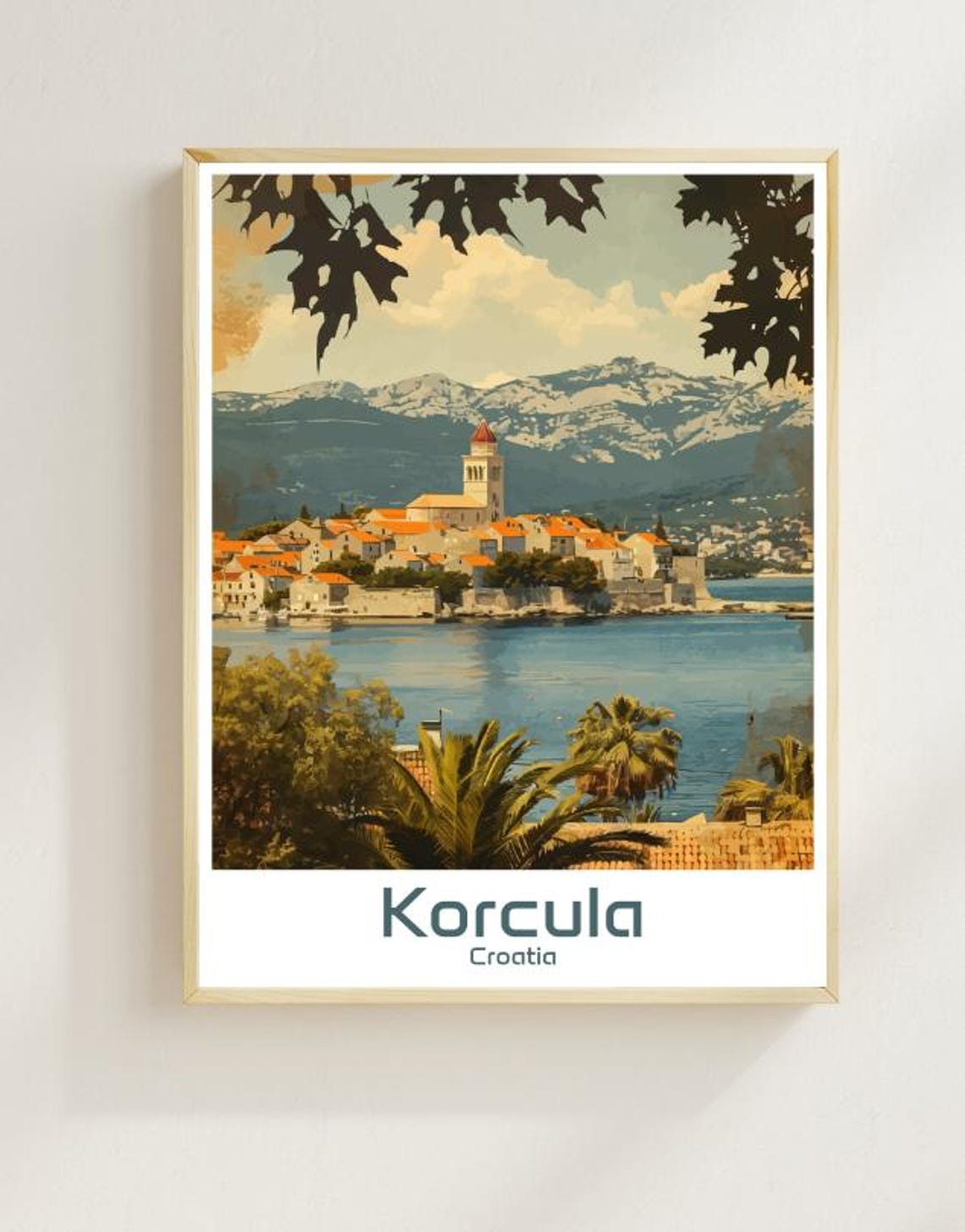 Korcula Croatia Island Old Town Mountain Backdrop Scenic Poster