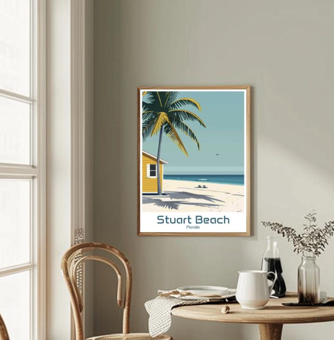 Stuart Beach Florida Palm Tree Beach Cottage Vintage Art Poster - Image 2