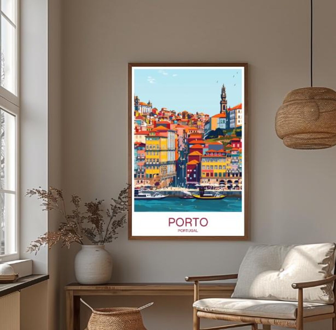 Porto Portugal Colorful Douro Riverside Cityscape Travel Poster - Image 3