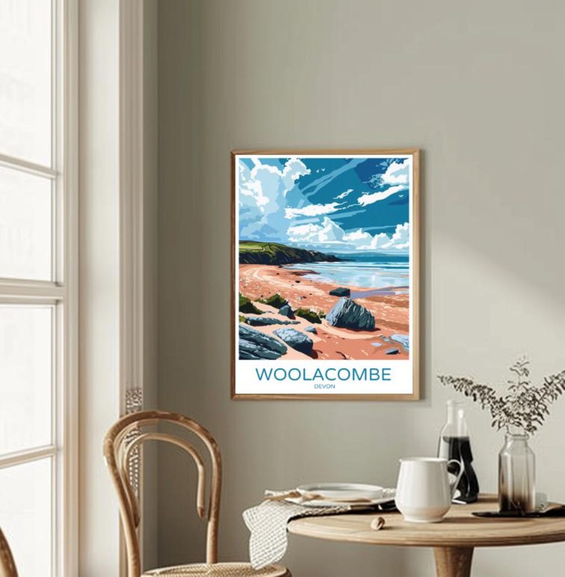 Woolacombe Devon Sandy Beach Rocky Shore Seaside View Poster - Image 2