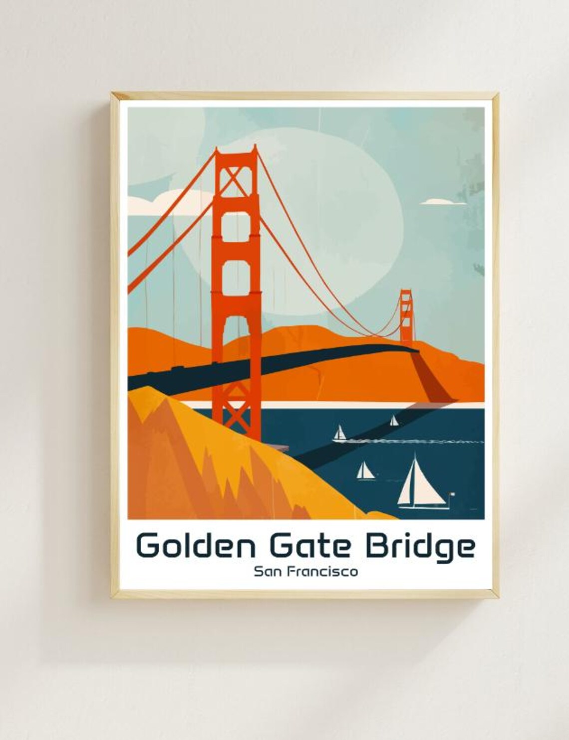 Golden Gate Bridge San Francisco Sunset Sailboats Iconic Poster