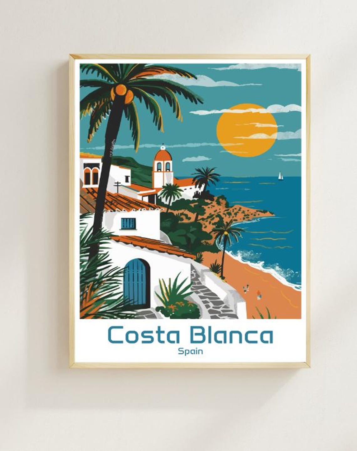 Costa Blanca Spain Whitewashed Village Church Beach Coast Poster