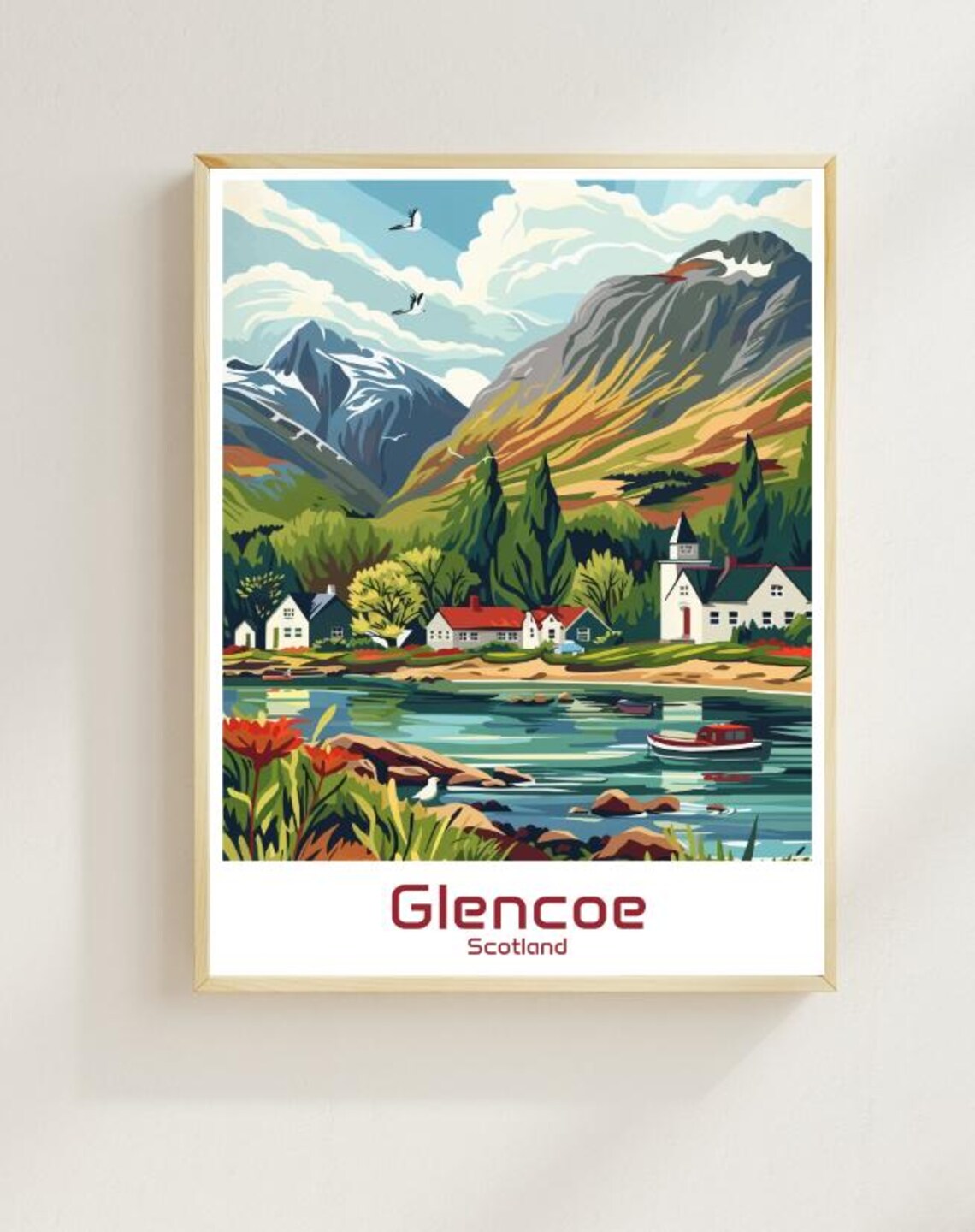 Glencoe Scotland Village Loch Snow Capped Mountains Travel Poster