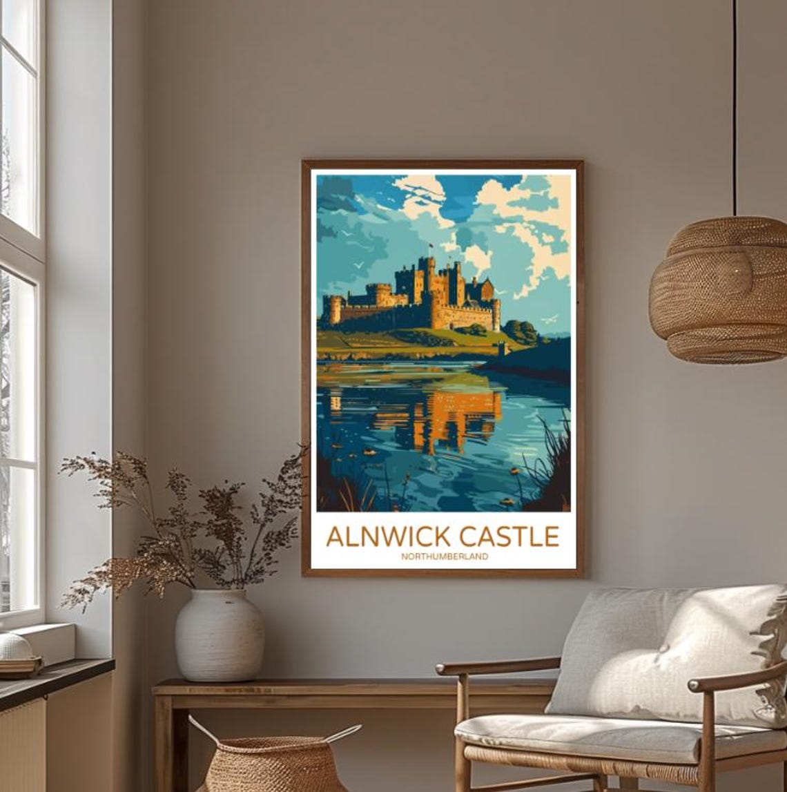 Alnwick Castle Northumberland Riverside Reflection Scene Poster - Image 4