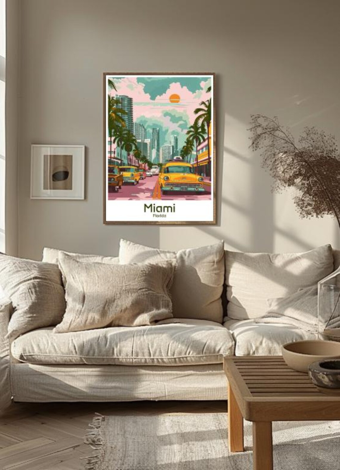 Miami Florida Retro Street Classic Cars Sunset Travel Poster - Image 3