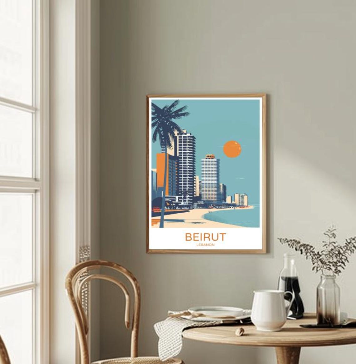 Beirut Lebanon Beachfront Towers and Palm Silhouette Sunset Poster - Image 2