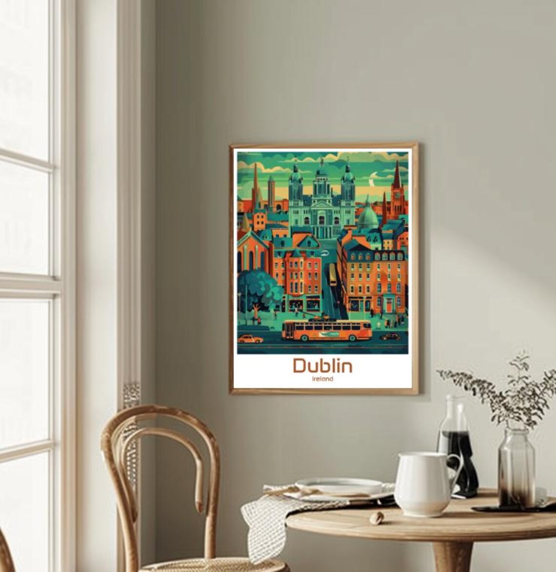 Dublin Ireland Historic City Streets with Bus Vintage Travel Poster - Image 2