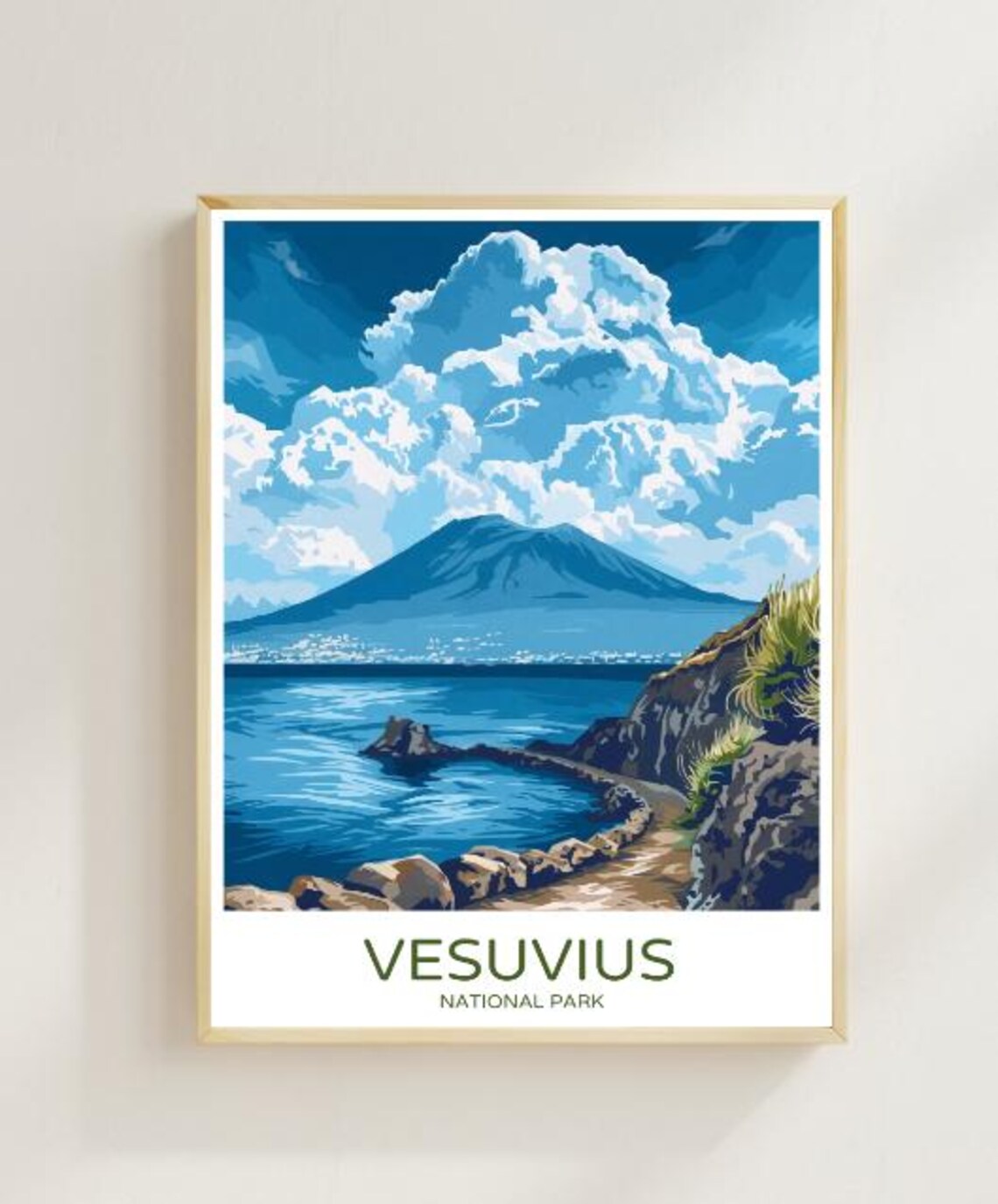 Vesuvius National Park Italy Volcano Poster Over Naples Bay Clouds