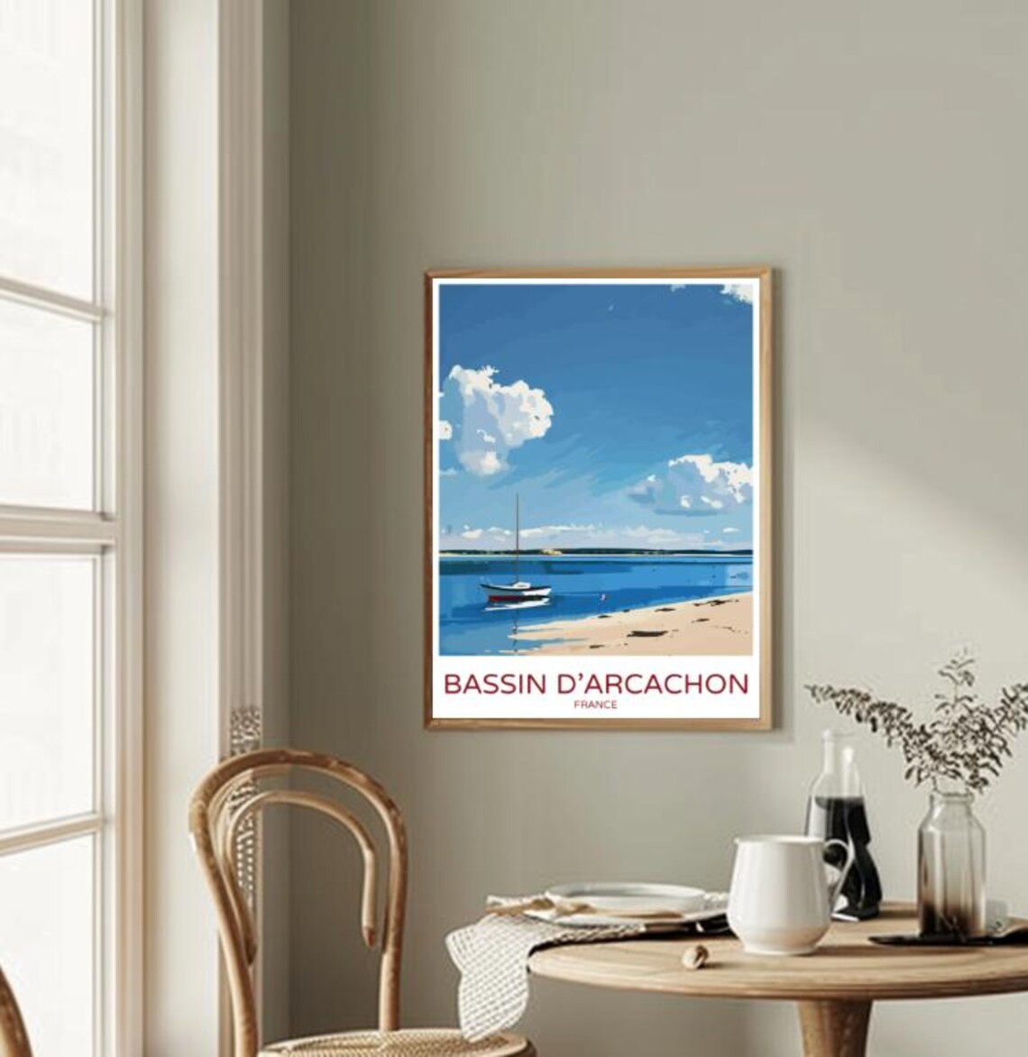 Bassin d'Arcachon France Sailboat Sandy Shore Colorful Art Poster - Image 2