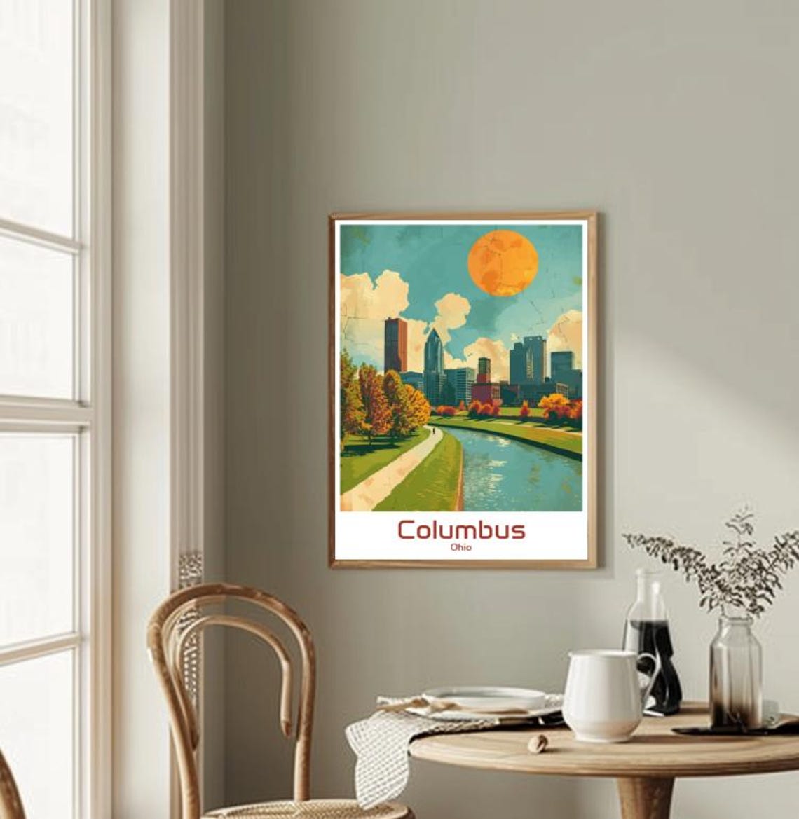 Columbus Ohio Autumn River Park Downtown Skyline Travel Poster - Image 2