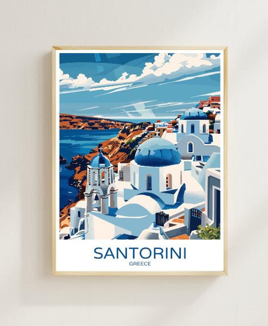 Santorini Blue Domes Whitewashed Caldera Cliffside Greece Poster