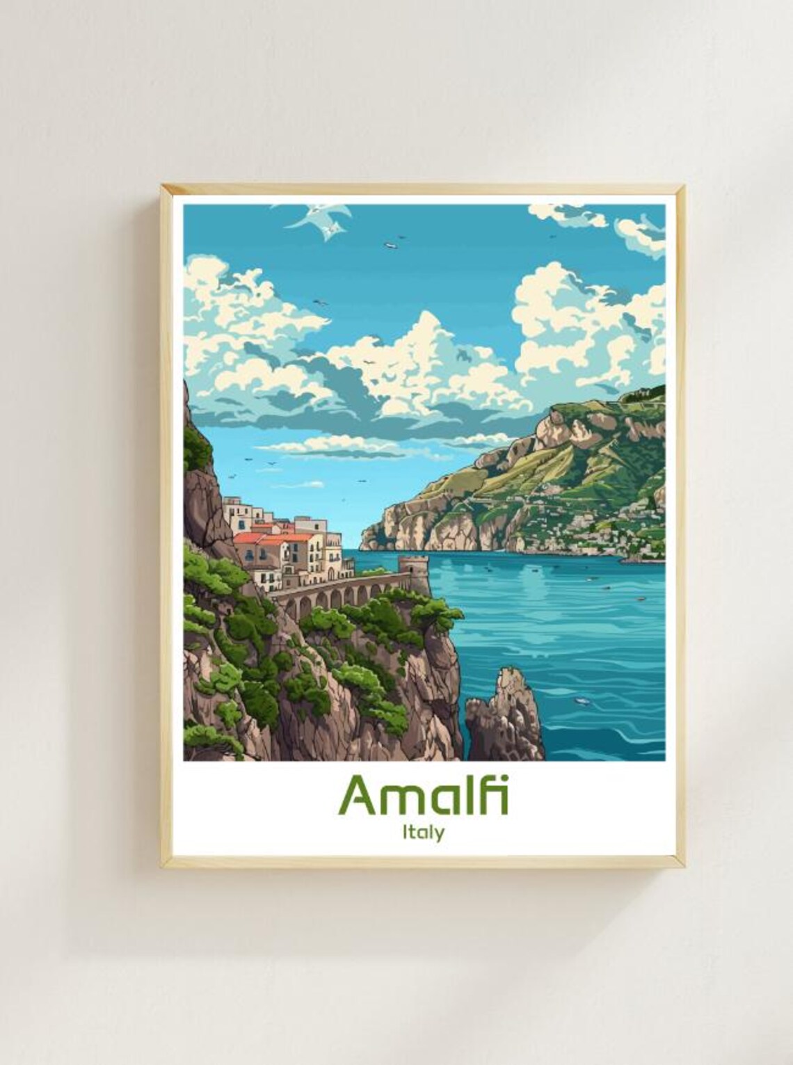 Amalfi Italy Cliffside Coastal Town Summer Vintage Travel Poster