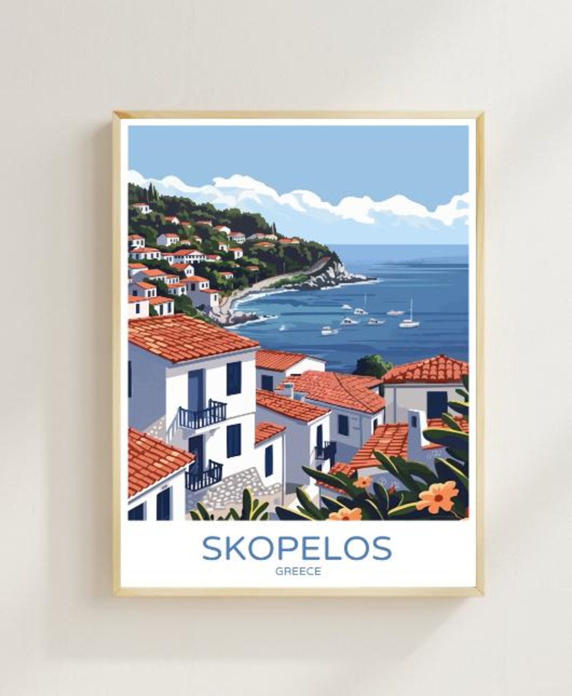Skopelos Greece Hillside Village White Houses Aegean Sea View Poster