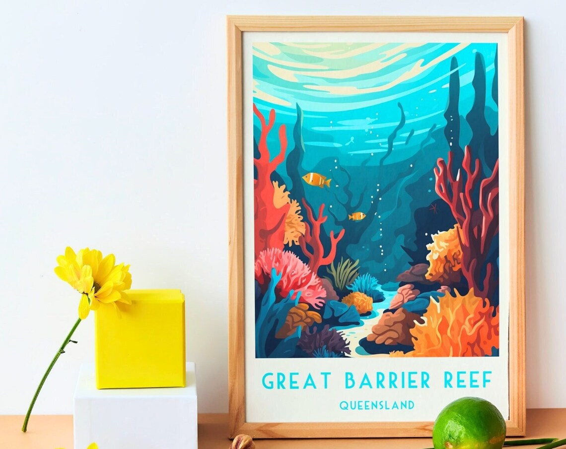Great Barrier Reef Underwater Coral Tropical Fish Travel Poster - Image 3