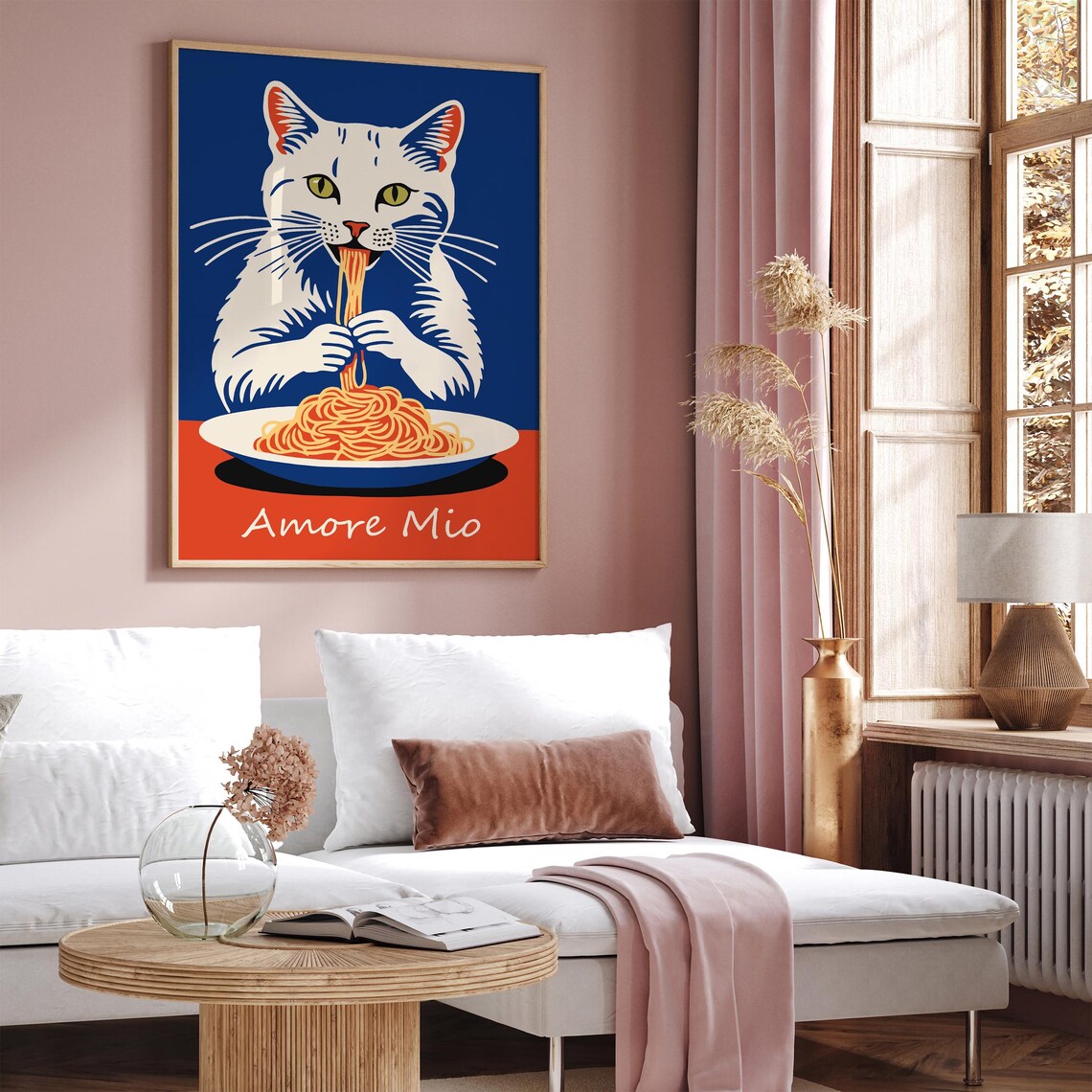 Cute Amore Mio Cat Eating Spaghetti Funny Italian Pop Art Poster - Image 6